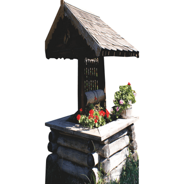 SP13306 Rustic Wood Garden Water Well Flowers Cardboard Cutout Standee Standup