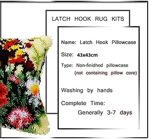 Colorful Feather Latch Hook Pillow Kits for Beginner Needle Crochet Yarn Kits with Stamped Canvas Embroidery Cushion Hook and Latch Throw Pillow Home Sofa Decoration 43x43cm