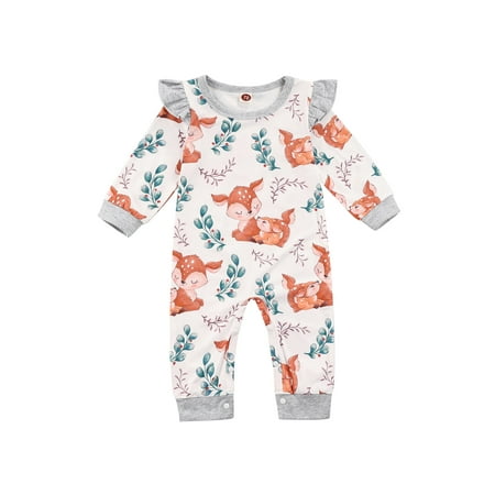 

Qiylii Baby Girl’s Elk Printing Romper O-Neck Ruffle Long Sleeve Jumpsuit