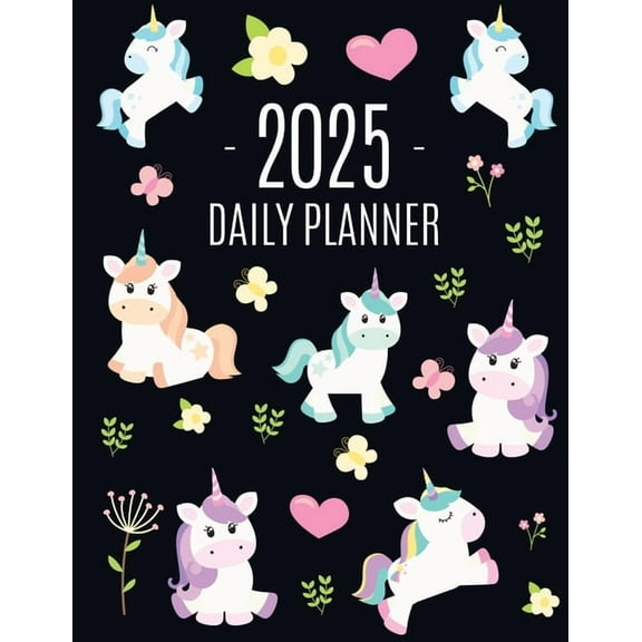 Unicorn Daily Planner 2025: Cute 2025 Year Organizer: January-December (12 Months) Large Funny Magical Fairy Tale Horse , (Paperback)