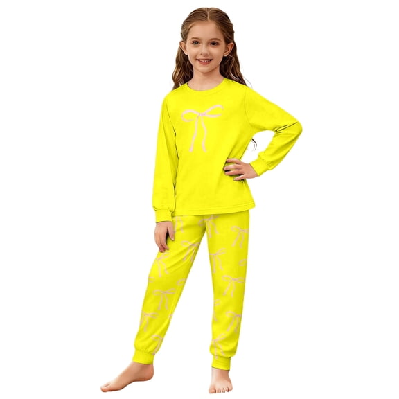 JIAYUE Girl Kids Two Piece Pajama Set Soft Stretchy Loungewear Pattern Print Crew Neck Long Sleeve Top With Elastic Waist Jogger Pants Casual Sleepwear For Home Rest Indoor PJS,11-12 Years