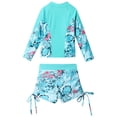 thumbnail image 4 of Yruioon Girls 2Pcs Swimsuit Long Sleeve Swim Shirts with Side Drawstring Shorts Set Rash Guard Set Light Green 10, 4 of 7