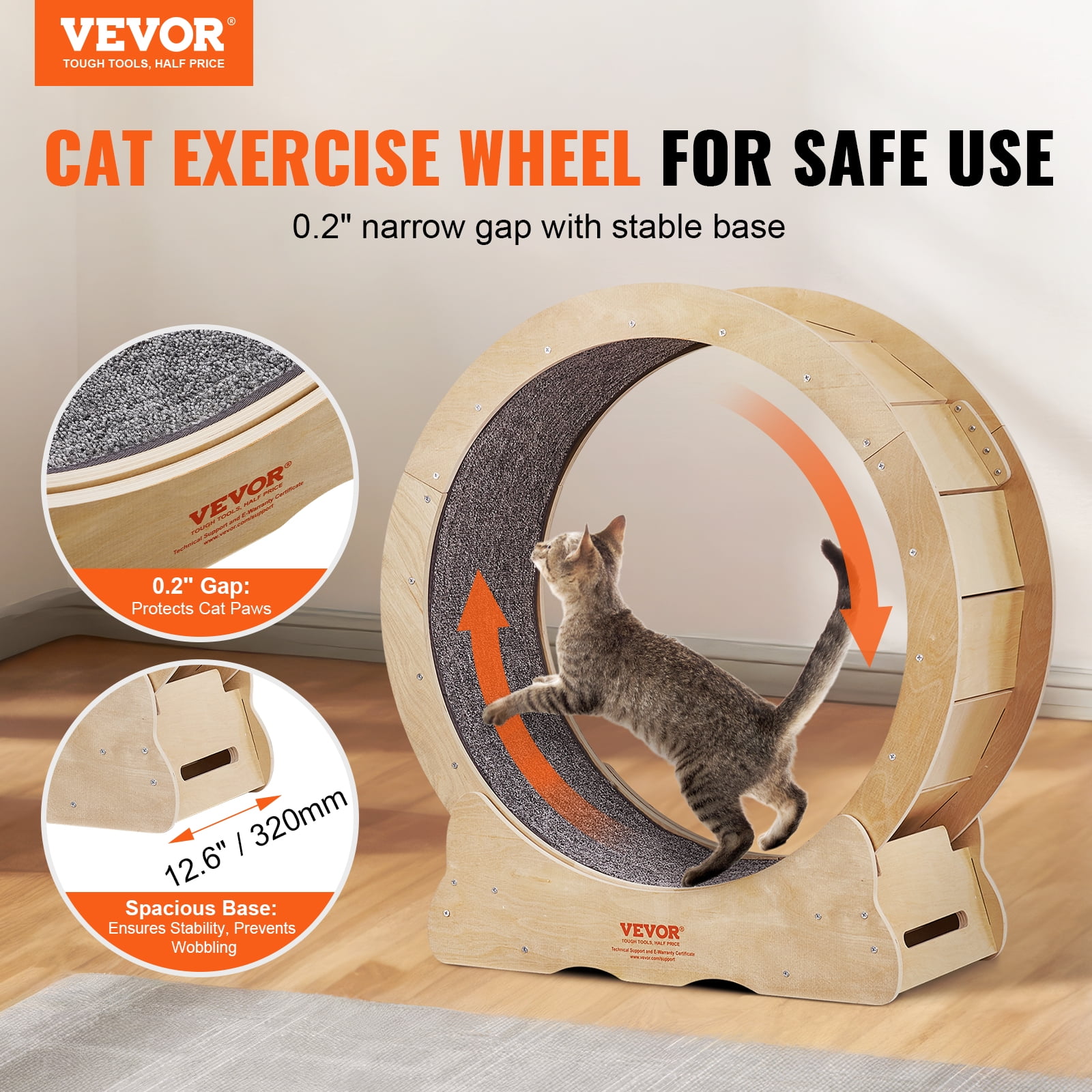Vevor Cat Exercise Wheel Large Cat Treadmill Wheel For Indoor Cats 29.5 Inch Cat Running Wheel With Detachable Carpet And Cat Teaser For Running Wal