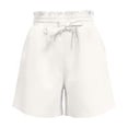 thumbnail image 4 of Cotton Linen Shorts for Women Summer Casual Elastic High Waist Wide Leg Loose Beach Shorts with Pockets, 4 of 4