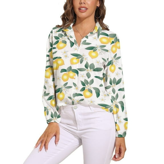 Lemons on White Long Sleeve Blouse Woman Streetwear Casual Shirts Summer Oversize Woman Streetwear Clothing Birthday Present
