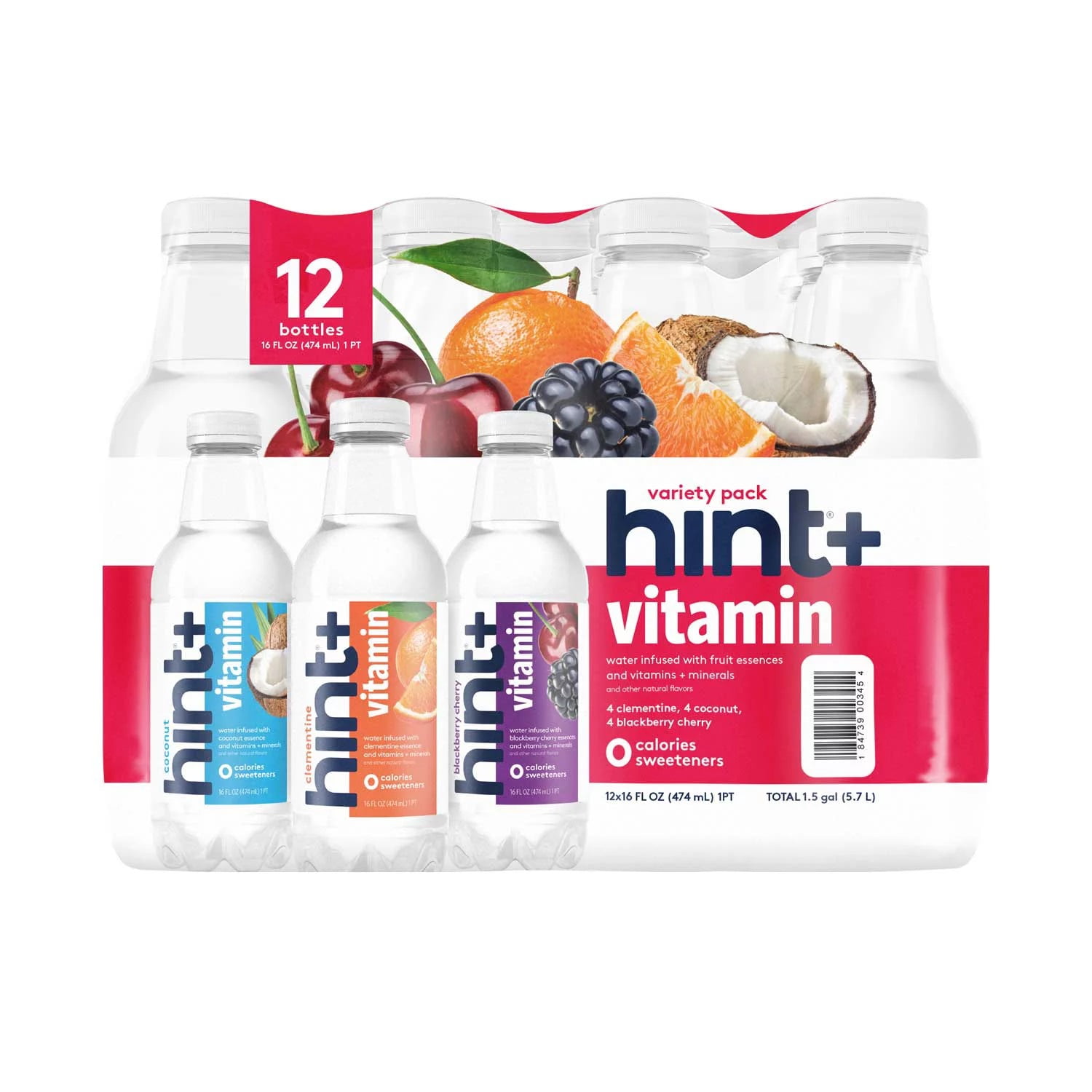 Hint+ Vitamin Flavored Water Variety Pack, 16 Fluid Ounce (Pack of 12