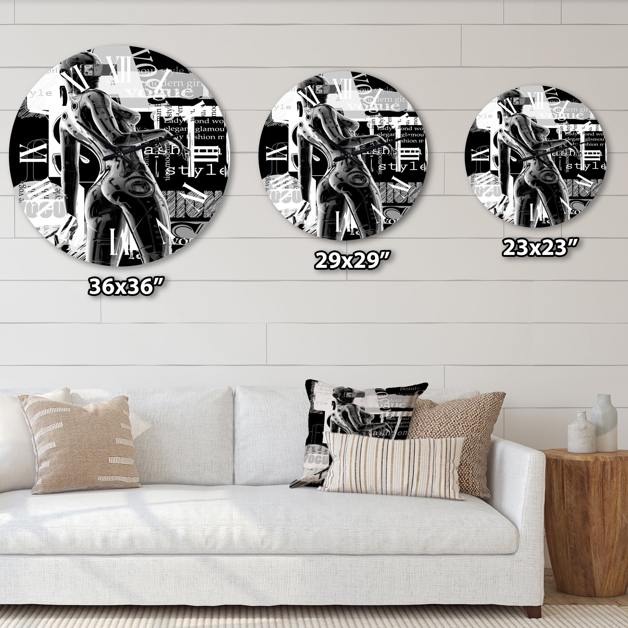 Designart 'Monochrome Cyborg Body I' Modern Wall Clock