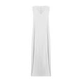 thumbnail image 4 of Women's Summer Linen Sleeveless V Neck Midi Maxi Dress Casual Pleated Tiered Flowy Beach Vacation Long Dresses Sundress, 4 of 6