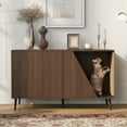 thumbnail image 2 of Noaman 2-in-1 Mid-Century Modern Walnut Cabinet Side Table with Spring-Loaded Door Storage, 53"L x 20.7"W x 31.5"H, Pet-Friendly Design & Sisal Scratchers, 2 of 12