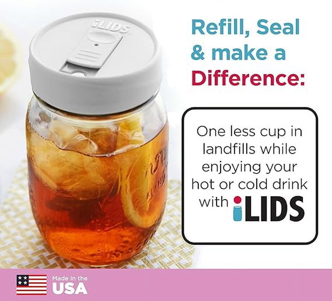 iLids Wide Mouth Plastic Mason Jar Lid for Drinking, Reusable Canning Jar Drink Lid for Iced Coffee, Smoothies, and Beverages, Black