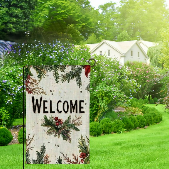 NJSTORE Winter Poinsettia Holly Berries Christmas Welcome Garden Flag Double Sided Outside, Floral Welcome Winter Holiday Yard Outdoor Garden Decorative Flag, Garden Art
