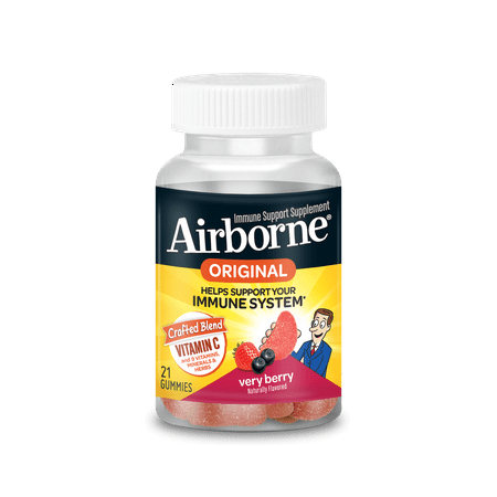 Airborne Very Berry Flavored Gummies, 21 count - 750mg of Vitamin C and Minerals & Herbs Immune Support (Packaging May