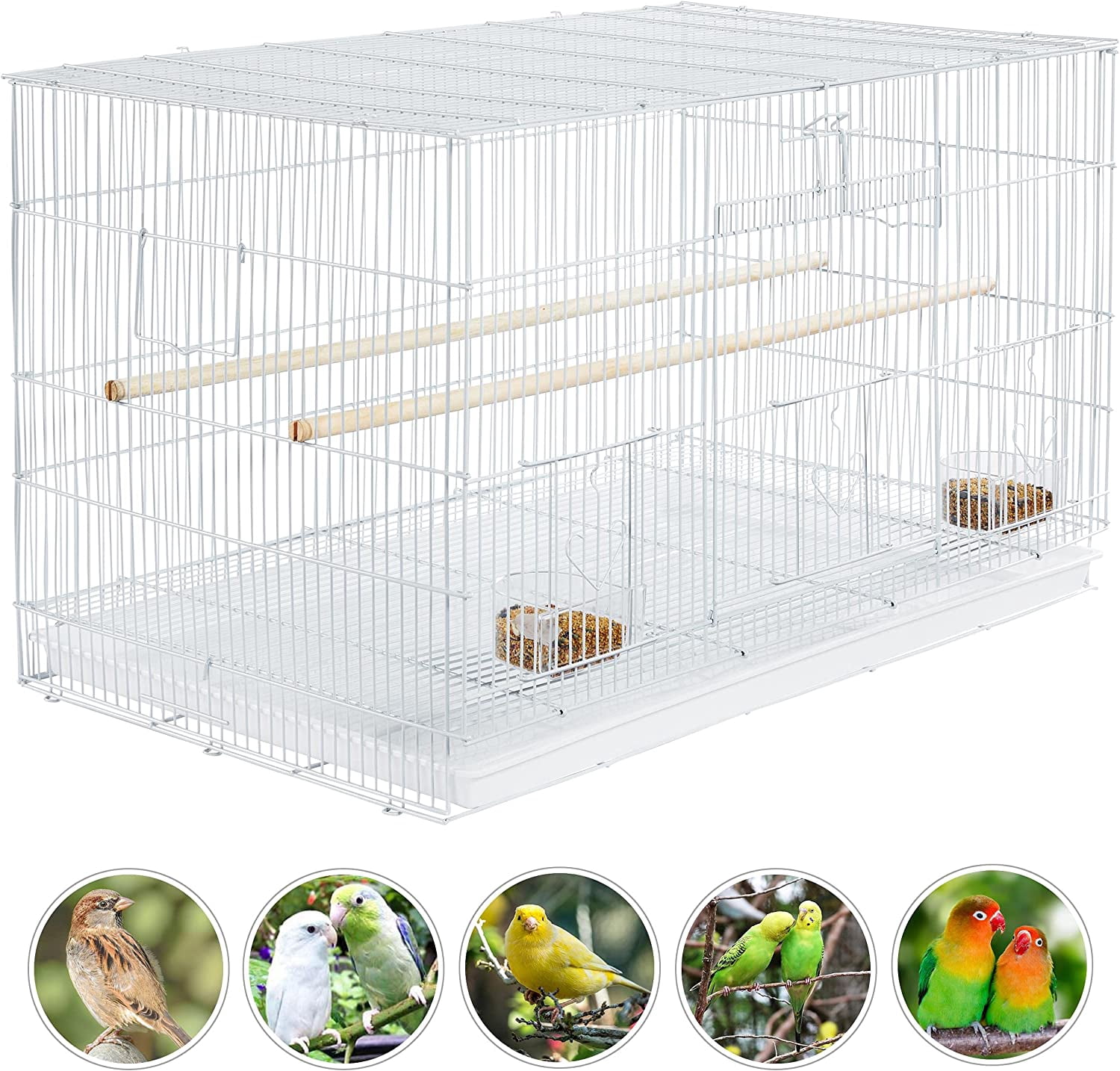 LibraMAl 30‘’ Flight Bird Cage Stackable Design for Small and Medium Birds with Slide Out Tray and Bottom Grate Budgies Cockatiels Lovebirds Canaries Parakeet Cage, White