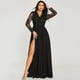 thumbnail image 3 of Vestidos de fiesta de noche negros con abertura alta y escote en V y cintura alta con encaje sexy a la moda para mujer, 3 of 4