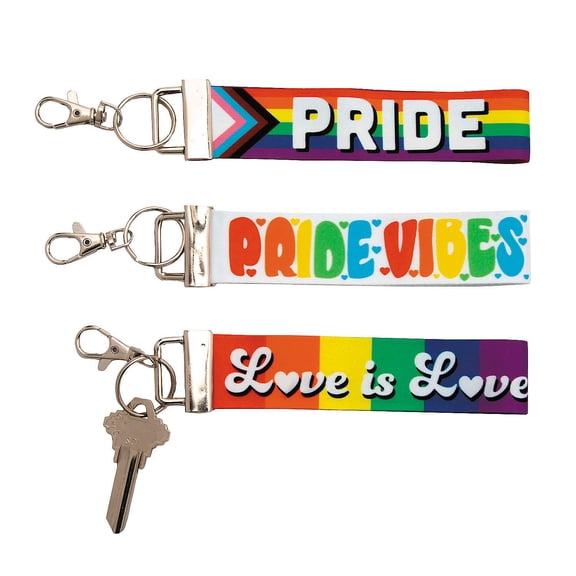 5" x 1 1/4" Pride Vibes Multicolor Nylon Keychains - 12 Pc.