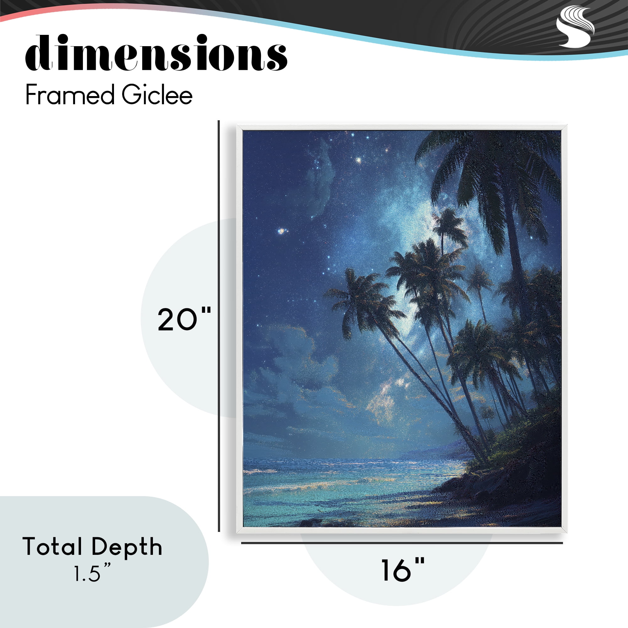 Moonlit Beach Palm Trees White Framed Giclee Art, design by Ziwei Li