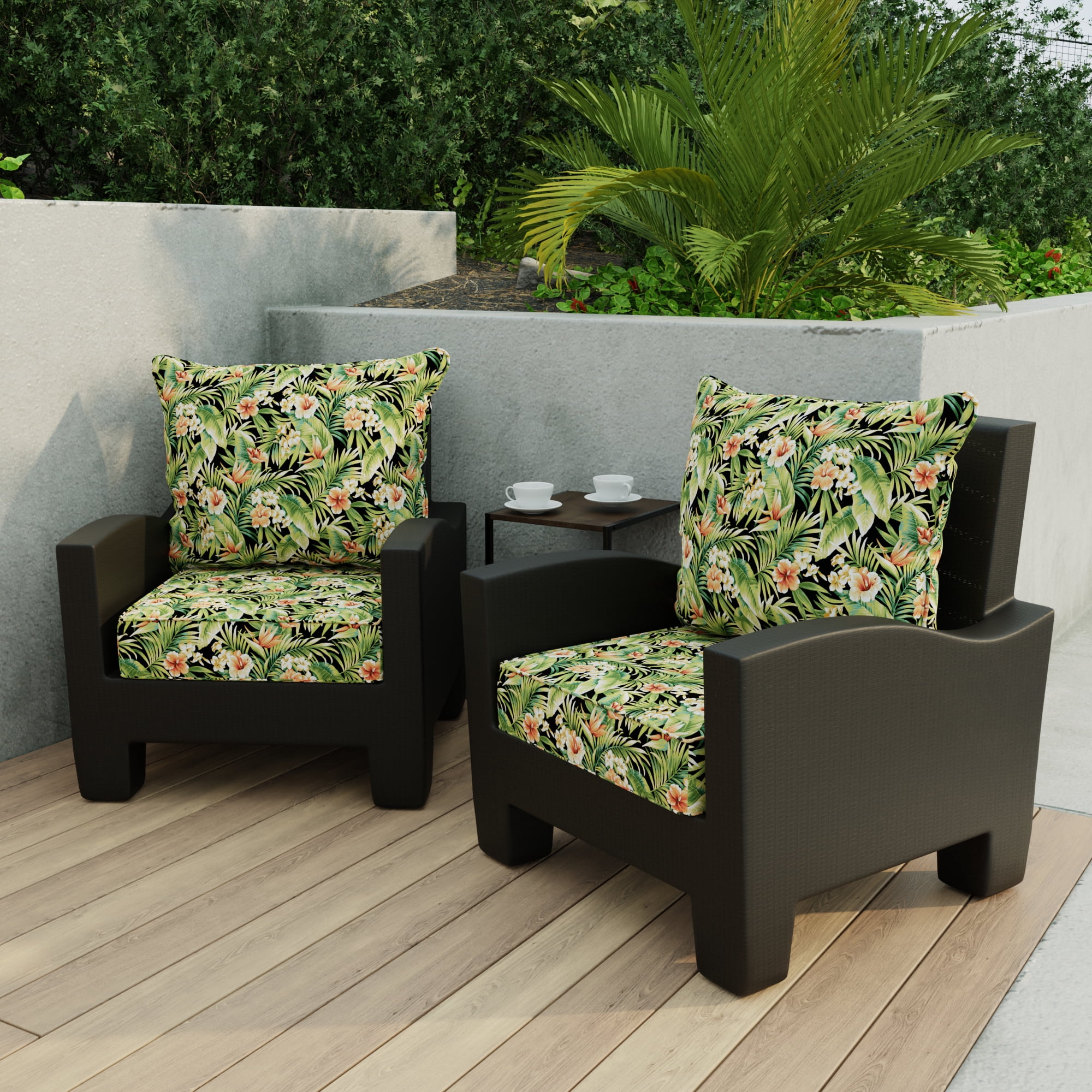 Jordan Manufacturing 46.5" x 24" Cypress Midnight Black Leaves Rectangular Outdoor Deep Seat Chair Cushion Set with Welt