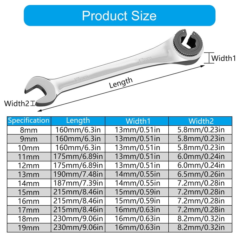 Professional Ergonomic Oil Tube Access Ratcheting Wrench Spanner 8-19mm ...
