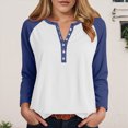 thumbnail image 2 of larppty Womens Long Sleeve Tops Color Block Button V Neck T Shirts Loose Fit Tunic Blouses (Sky Blue, M), 2 of 5
