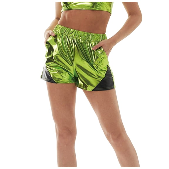 Glisme Casual Shorts For Women Fashion Patchwork Casual Loose Pocket Elastic Waist Shorts Green Trousers Flexible Fit