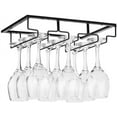 thumbnail image 1 of Queilt Black Wine Glass Holder - Metal Under Cabinet Hanging Stemware Rack with Screws, Stainless Iron Glass Storage Rack with 3 Rows for Kitchen, Bar, Restaurant, 1 of 4