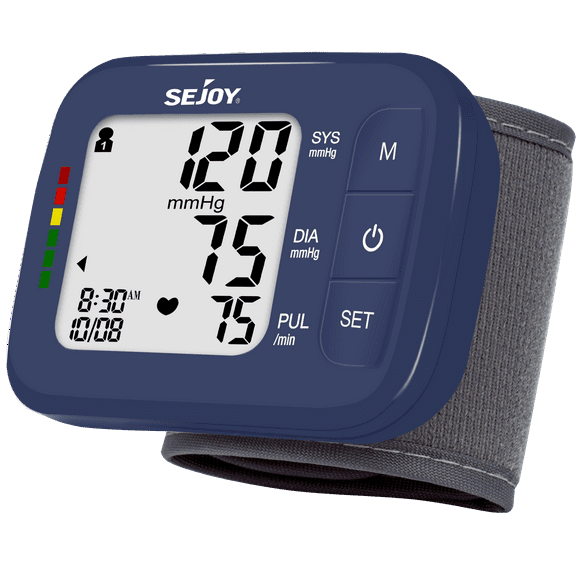 Sejoy Wrist Blood Pressure Monitor, Automatic BP Machine Adjustable Cuff, 120 Memories, for Home Use, Blue