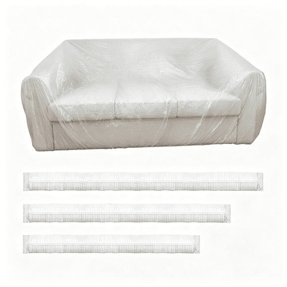 TUWAFE 3Pcs Disposable Furniture Dust Covers with Elastic, Plastic Dust Cover for Sofa Chair Dining Table Tv Stand, Extra Large Clear Couch Bed Protector Covers for Moving and Storage