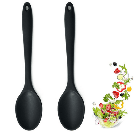 

Silicone Mixing Spoon 2 Pieces Heat-Resistant Serving Spoons Cooking Spoons Silicone for Kitchen Cooking Baking Stirring Mixing Tools Black