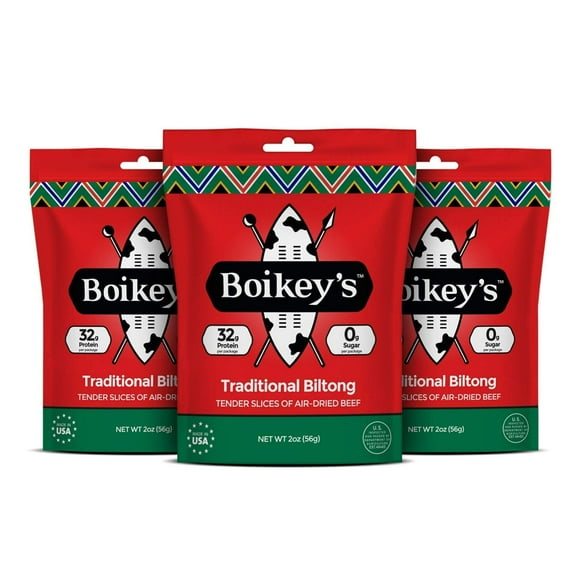 Boikeys Biltong | South African Style Beef Jerky (Traditional, 2 Ounce (Pack of 3)