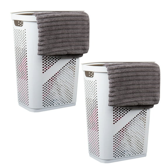 Mind Reader 60L Slim Laundry Hamper, Lid, Plastic, Adult, 17.25"L x 13.75"W x 23.5"H, 2-Pack, White