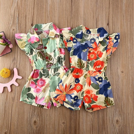 

Toddler Baby Girls Sunflower Printed Romper Jumpsuit Playsuit