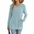 thumbnail image 4 of Lenpel Women's Tunic Tops Ribbed Knit Long Sleeve Crew Neck Loose T Shirts Lightweight Sweaters Soft Casual Tees with Pockets(Light Blue,Medium), 4 of 5