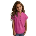 thumbnail image 7 of QQAMB Shirts for Girls Cotton Linen V-Neck Button Solid Color Summer Casual Short Sleeve Shirts Tops,Hot Pink,5 Years, 7 of 7