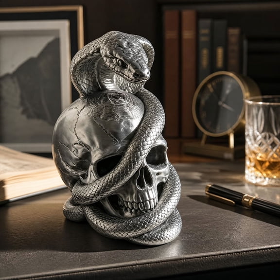 Dalxymotic Halloween Snake Skull Statue, Printed Serpent Sculpture, Halloween Decorations Indoor Outdoor, Fall Gothic Decor, Spooky Tabletop Serpent Decor for Home, Desk, Shelf, Mantel