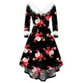 thumbnail image 2 of FOCUSNORM Robe de Noël Juniors pour Femmes Manches Longues en Peluche Col en V Dessin Animé Fête Midi, 2 of 8