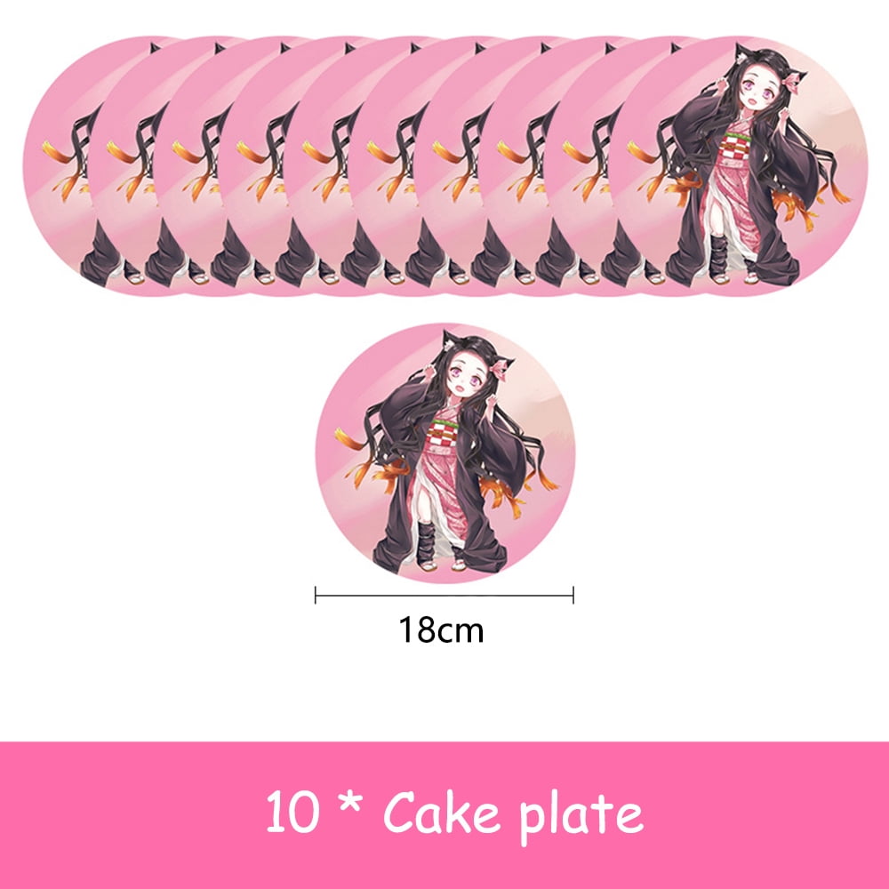 9 Piece Set Demon Slayer Kamado Nezuko Theme Birthday Party Decoration Supplies Anime Kamado Nezuko Tablecloth Paper Cups Set Buffet Tableware Supplies
