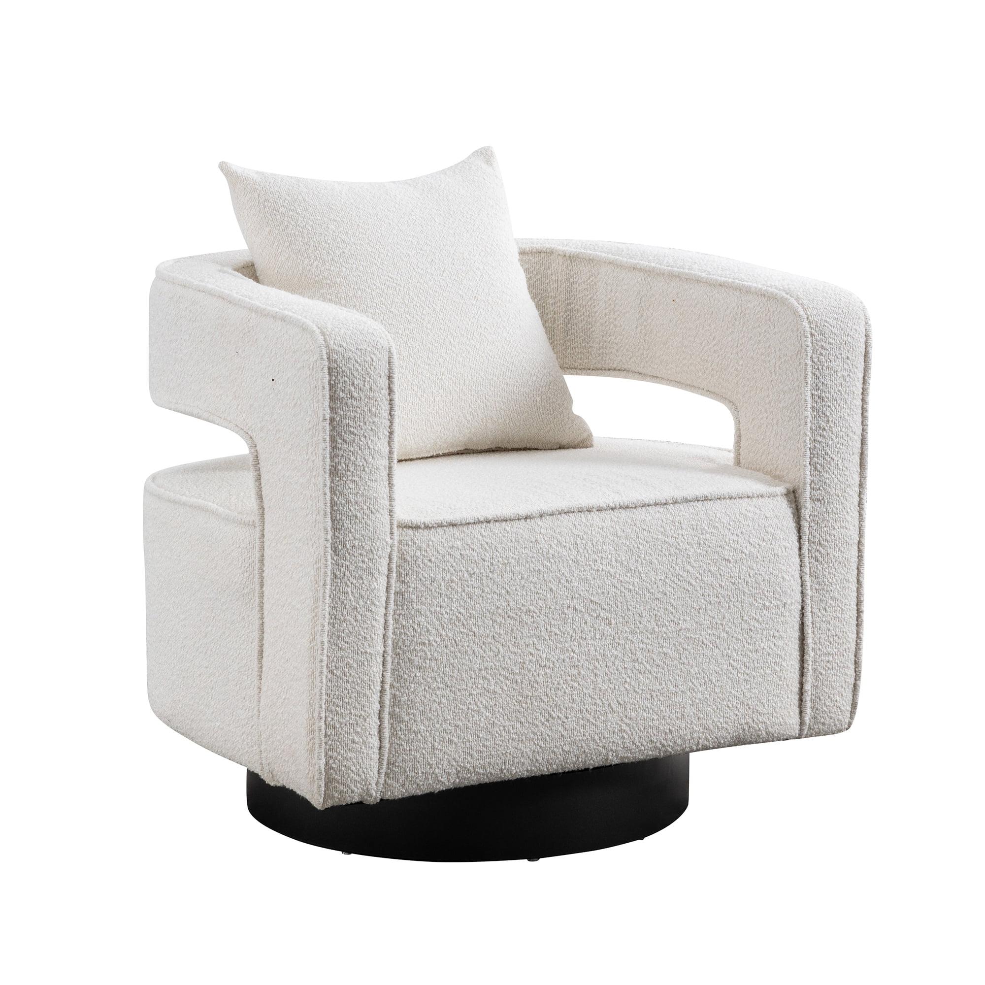 Leumius Swivel Accent Chair with Open Back,Modern Single Sofa Chair With Weathered Base for Nursery Bedroom Living Room Hotel Office, Club Chair Leisure Arm Chair for Lounge,Ivory Boucle