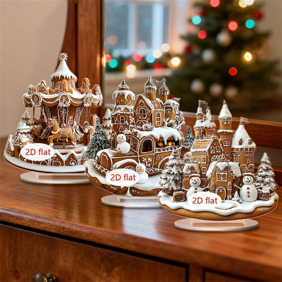 Holiday Items Christmas Carousel and Castle Ornaments 2D Acrylic Decor for Festive Holiday Home Display 1Pcs【A】 Rkxzt