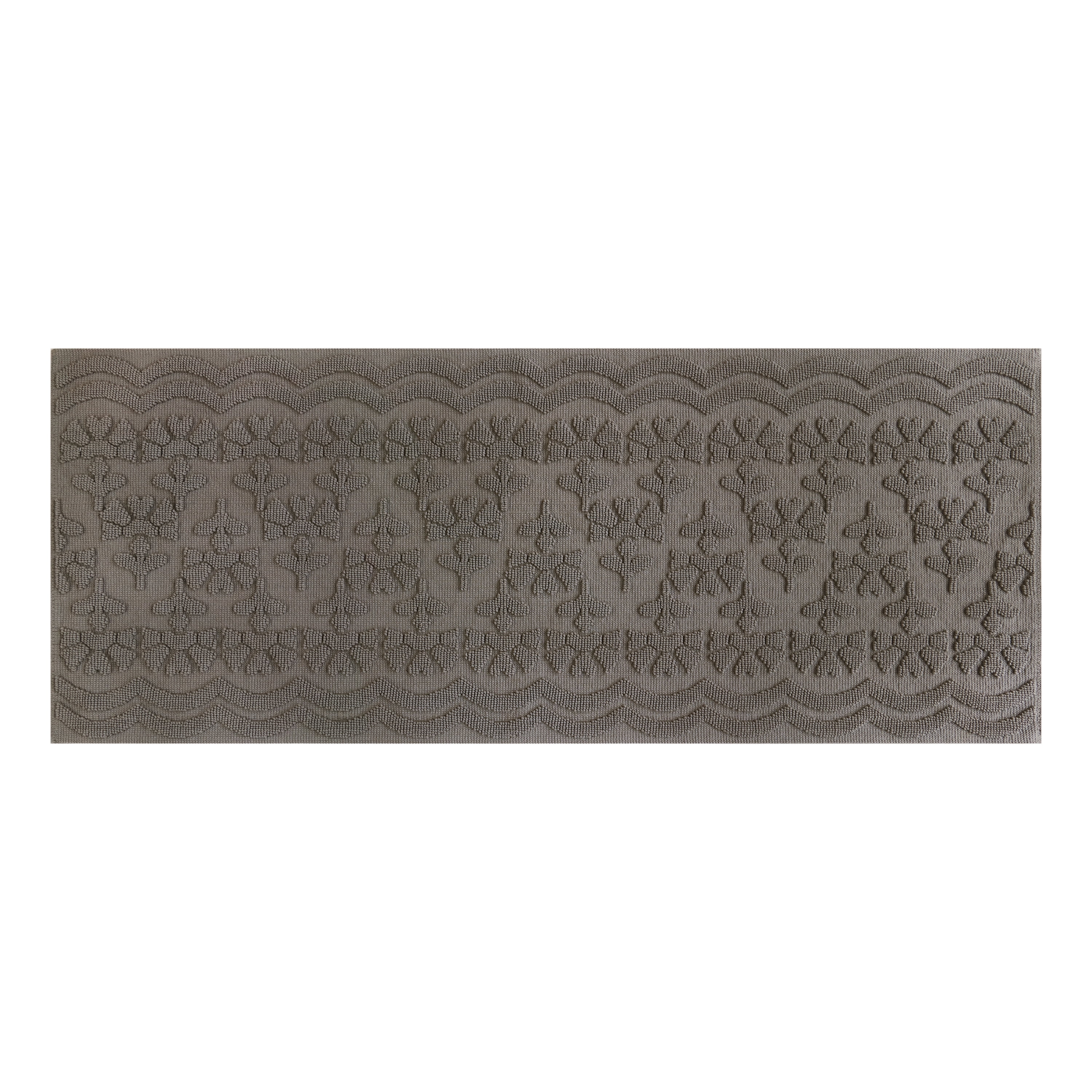 Beautiful Floral Block Scallop Bath Runner Rug by Drew Barrymore, Charcoal Grey, 24" x 60"