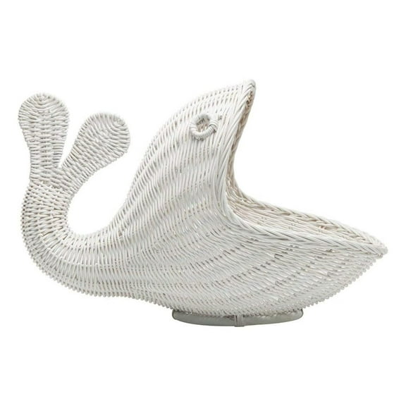 Drevy 1060104 Rattan Whale Storage Basket, White