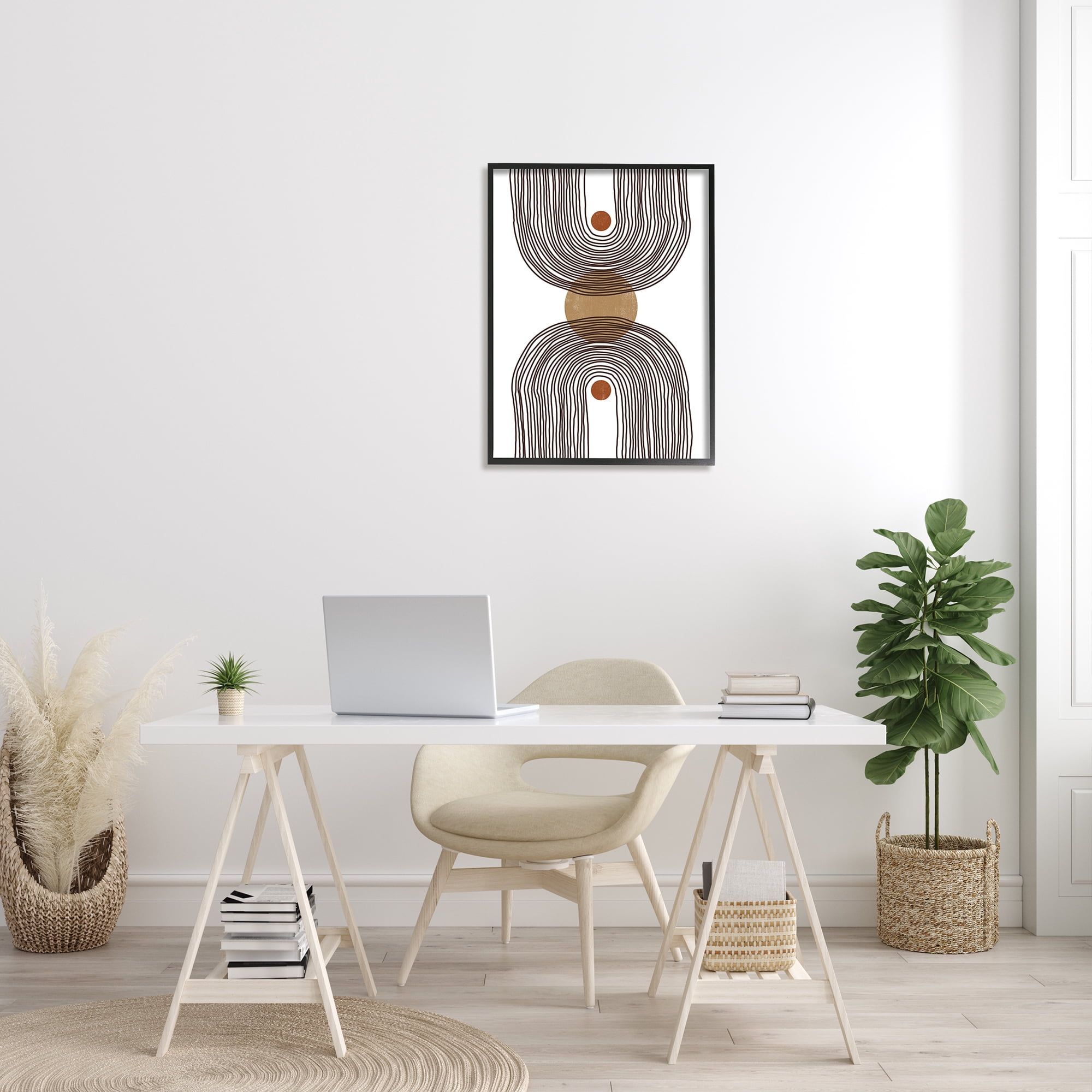 Stupell Indtries Asymmetrical Rainbow Reflection Abstract Round Shapes Brown White,24 x 30,Design by JJ Design Hoe LLC