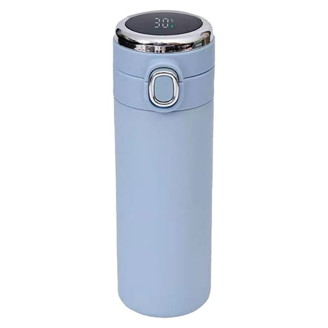 Botella térmica de acero inoxidable de doble capa con aislamiento inteligente de 420 ml y pantalla de temperatura, color azul