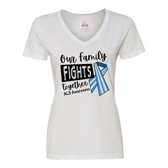 Inktastic Our Family Fights Together ALS Awareness Women's V-Neck T-Shirt
