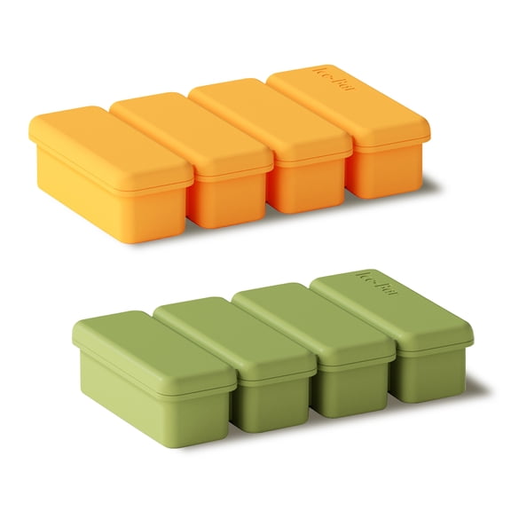 2 Pack Silicone Ice Cube Tray, 85 ml Soup Cubes with Lid, Small Meal Prep Freezer Storage Containers for Food Juice Sauce Broth Dessert Kitchen (Yellow, Green)