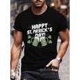 thumbnail image 1 of Camiseta verde oliva con gráfico de cerveza y tréboles "Feliz Día de San Patricio" para hombre. Camiseta informal de algodón de manga corta y cuello redondo. Lavable a máquina para verano. Camiseta de, 1 of 5