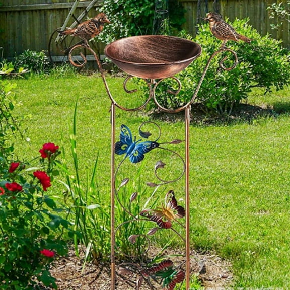 Outdoor Bird Bath Butterfly Garden Trellis Yard Decoration Metal Baths Bowl with Plant Climbing Frame