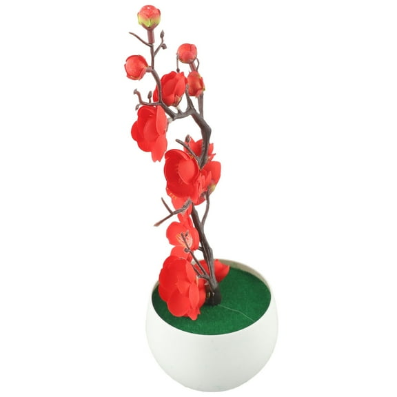 Girlsshop Bonsai Simulation Artificial Pot Plant Home Office Plum Blossom Decor ,Red