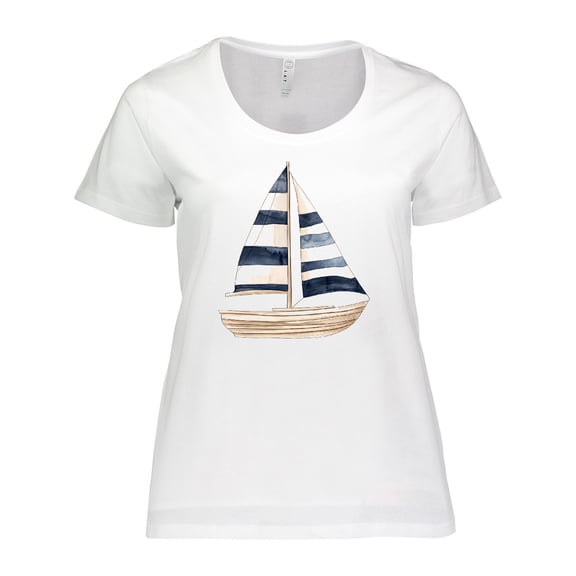 Inktastic Blue Striped Sailboat Nautical Women's Plus Size T-Shirt