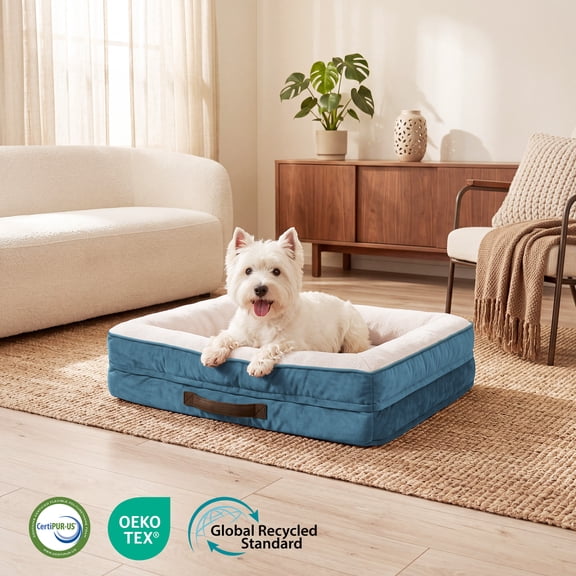 Small Pet Bed Orthopedic for Cat Dog Four-Sided Bolster Cushion with Waterproof Removable Washable Cover Pet Sofa Blue