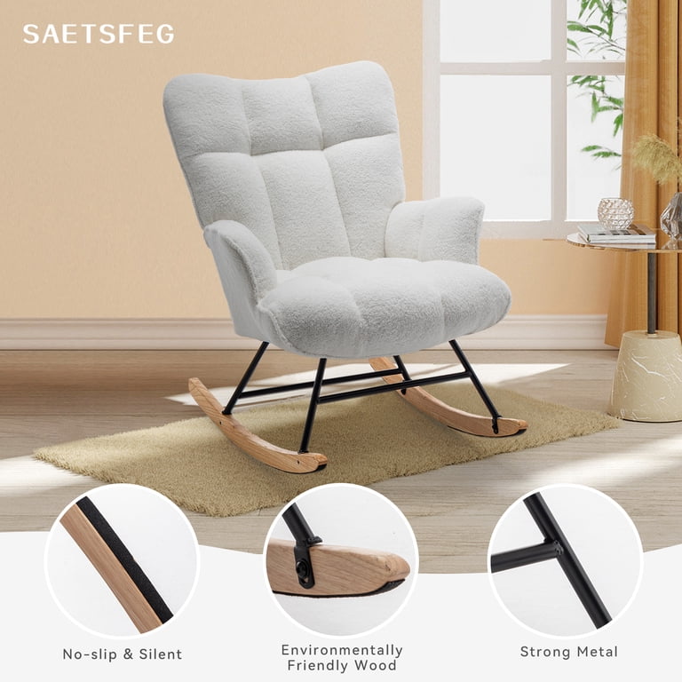 SAETSFEG White Teddy Rocking Chair with High Backrest photo 2